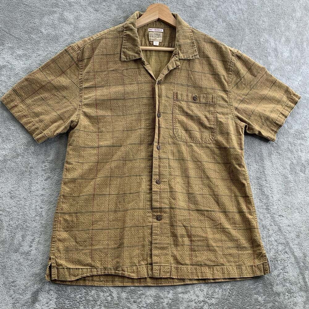 C.C. FILSON by KARDO Shirt Men's Medium Hand Block Printed Button Up Loop Collar